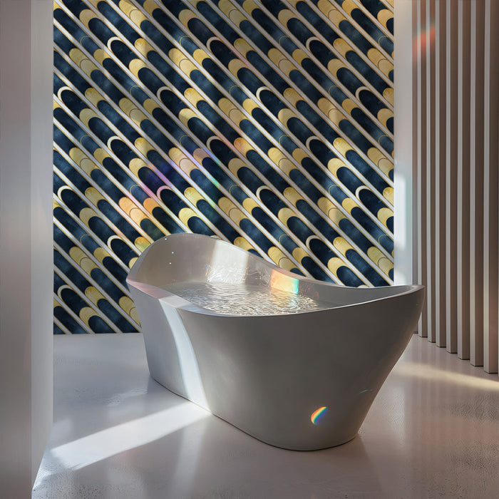 Golden Wave Arches Wallpaper ¨C Art Deco Mural with Deep Blue and Metallic Gold