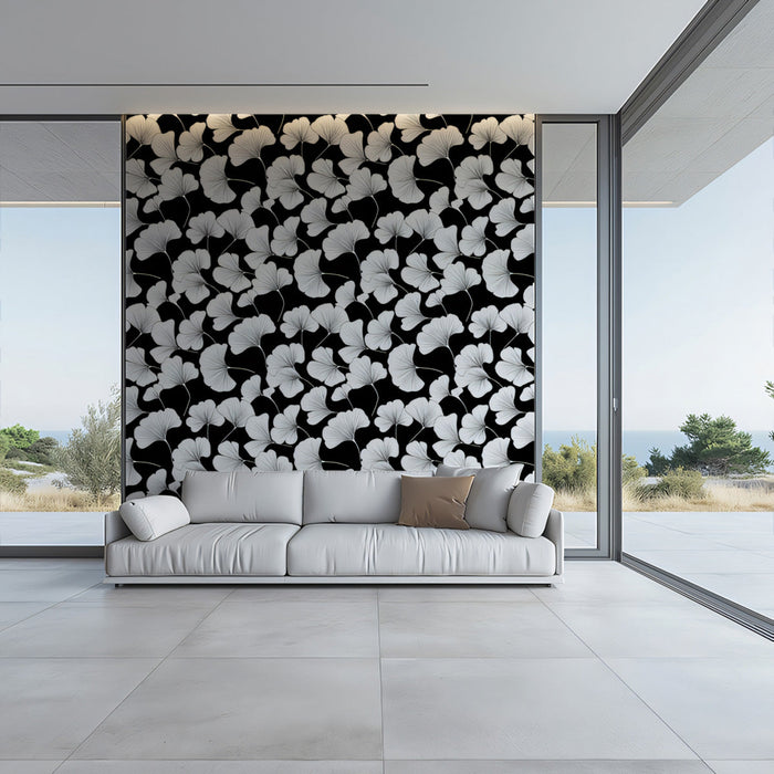 Monochrome Ginkgo Leaves Wallpaper ¨C Black and White Botanical Elegance