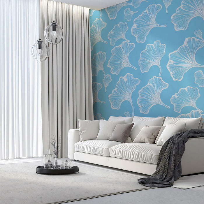 Sky Breeze Ginkgo Wallpaper ¨C Light Blue Botanical Mural for Fresh Interiors