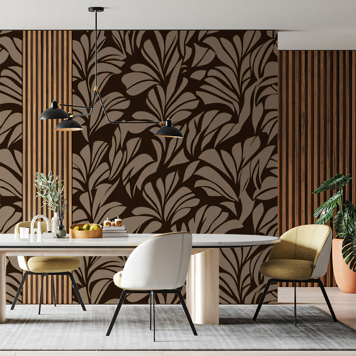 Mocha Leaf Flow Wallpaper ¨C Deep Brown Botanical Accent for Modern Interiors