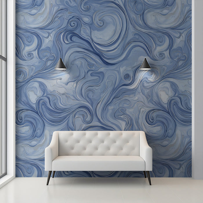 Ocean Swirl Mural Wallpaper | Deep Blue Marble Waves