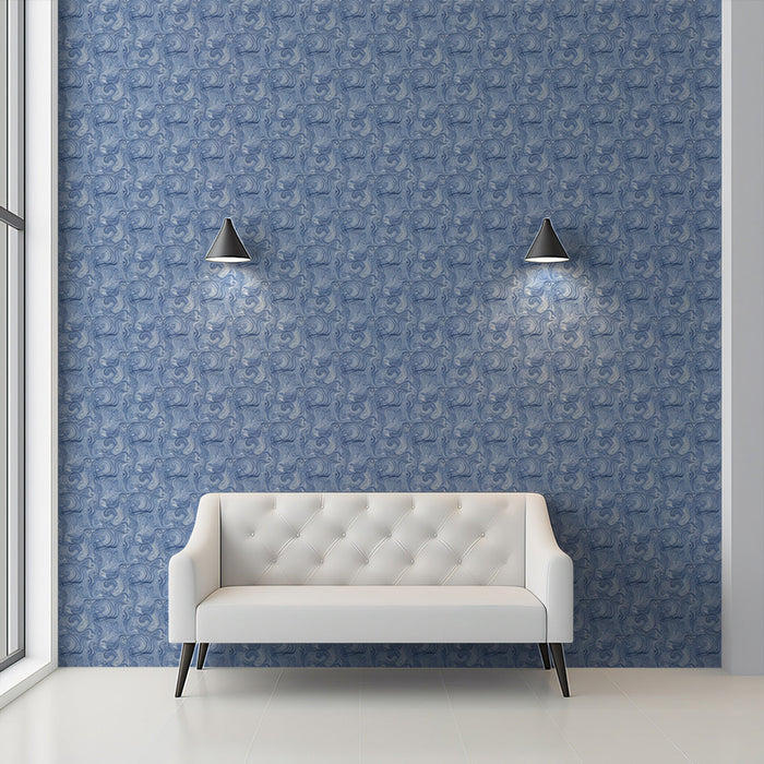 Ocean Swirl Mural Wallpaper | Deep Blue Marble Waves