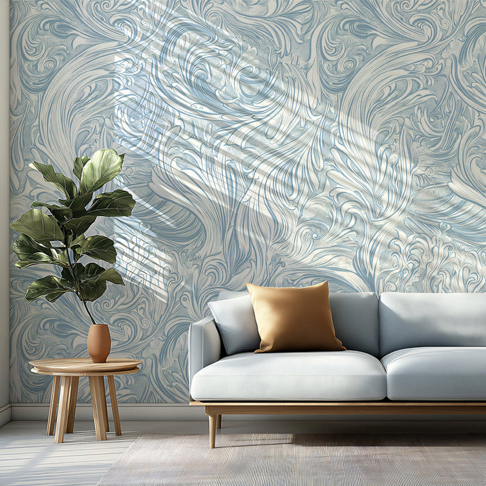 Silken Tide Mural Wallpaper | Light Aqua Swirl Texture