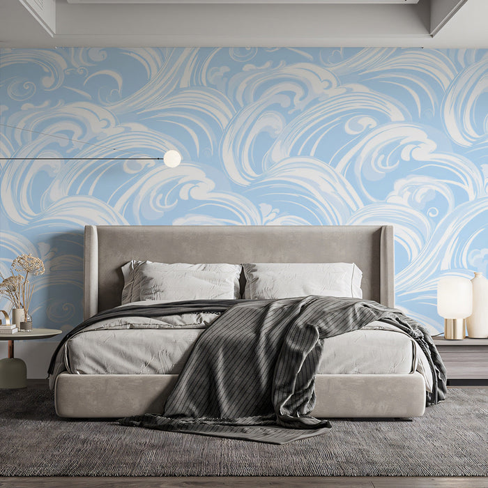 Sky Surge Mural Wallpaper | Bright Blue Cloud Wave Pattern