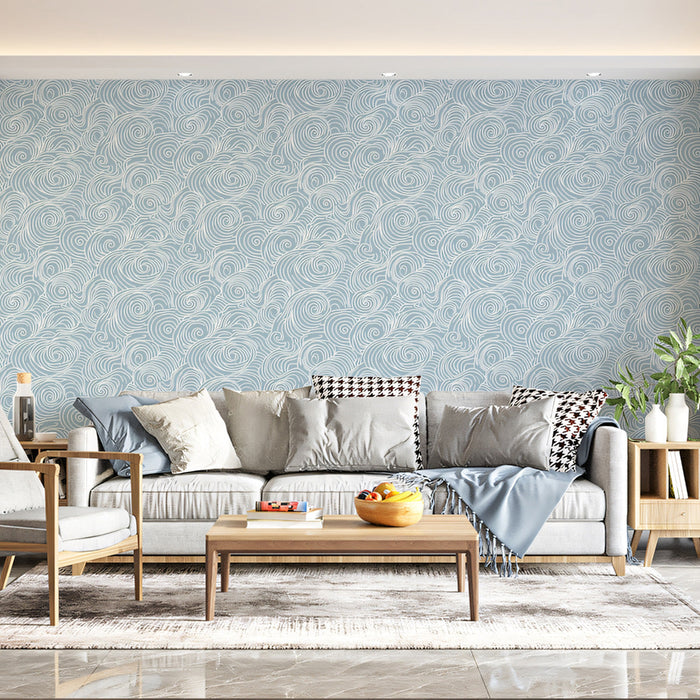 Stormwave Line Art Mural Wallpaper | Sage on Ivory Wave Pattern