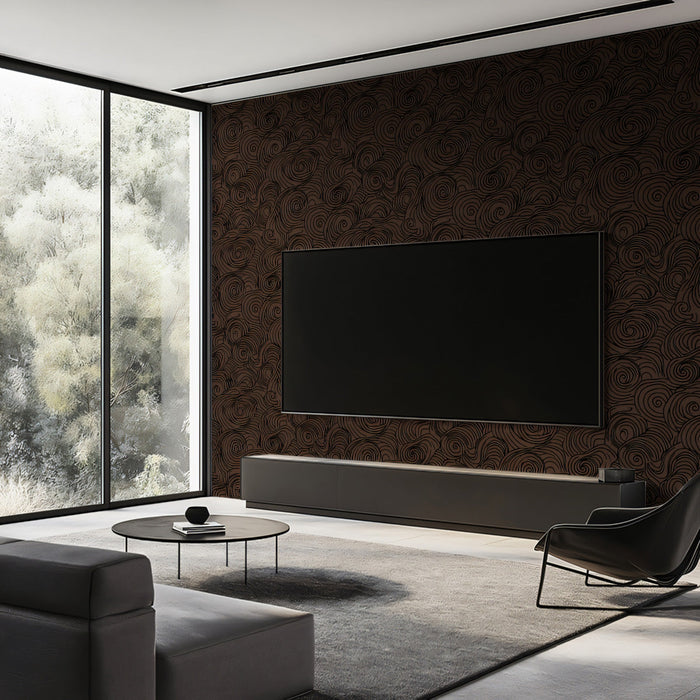 Swirl Pattern Mural Wallpaper | Dark Brown Artistic Lines on Black