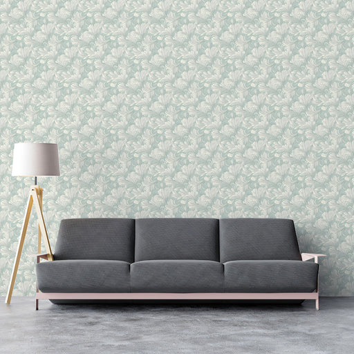 Feathered Wave Mural Wallpaper | Light Green and Ivory Flowing Petal Design