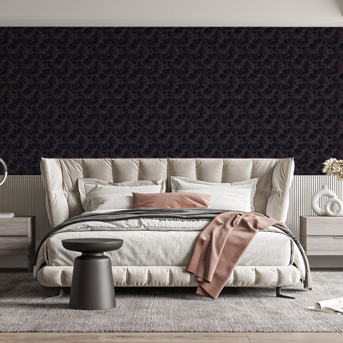 Midnight Bloom Wave Mural Wallpaper | Black and Plum with Delicate Line Accents