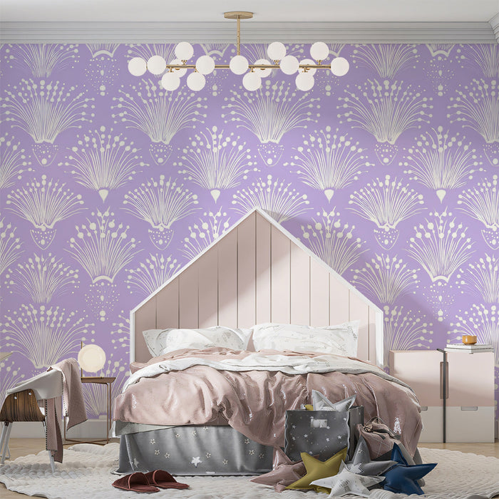 Burst Bloom Mural Wallpaper | Lavender with Creamy Flower Bursts