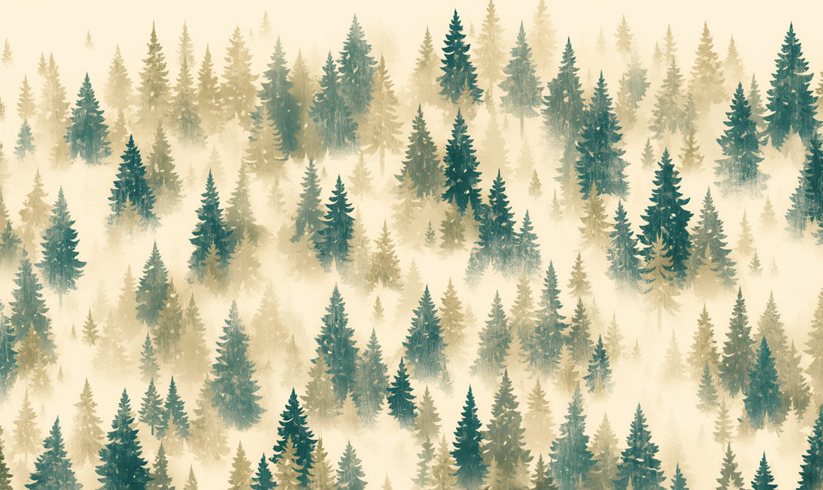 Papel tapiz mural Bosque en la Niebla | Verde Beige y Marrón