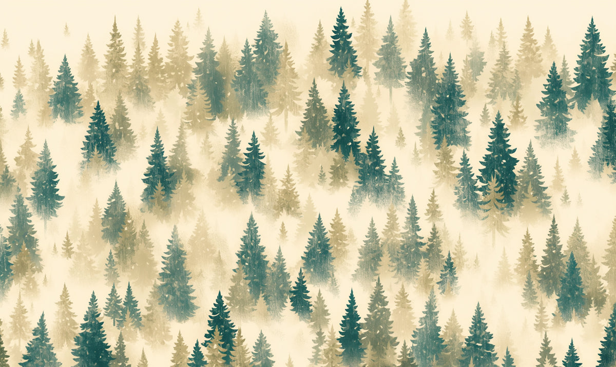 Papel tapiz mural Bosque en la Niebla | Verde Beige y Marrón