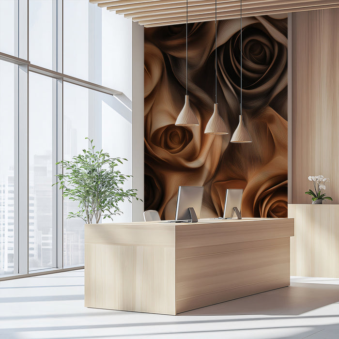 Romantic Brown Rose Mural Wallpaper, Custom Size, Peel & Stick or Premium