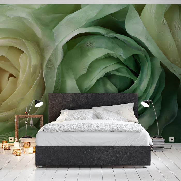 Elegant Mint Green Rose Mural Wallpaper, Custom Size, Peel & Stick or Premium