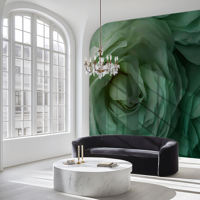 Abstract Green Floral Mural Wallpaper, Artistic Fabric Texture Wall Decor, Modern Botanical Wall Art for Bedroom, Living Room, Studio