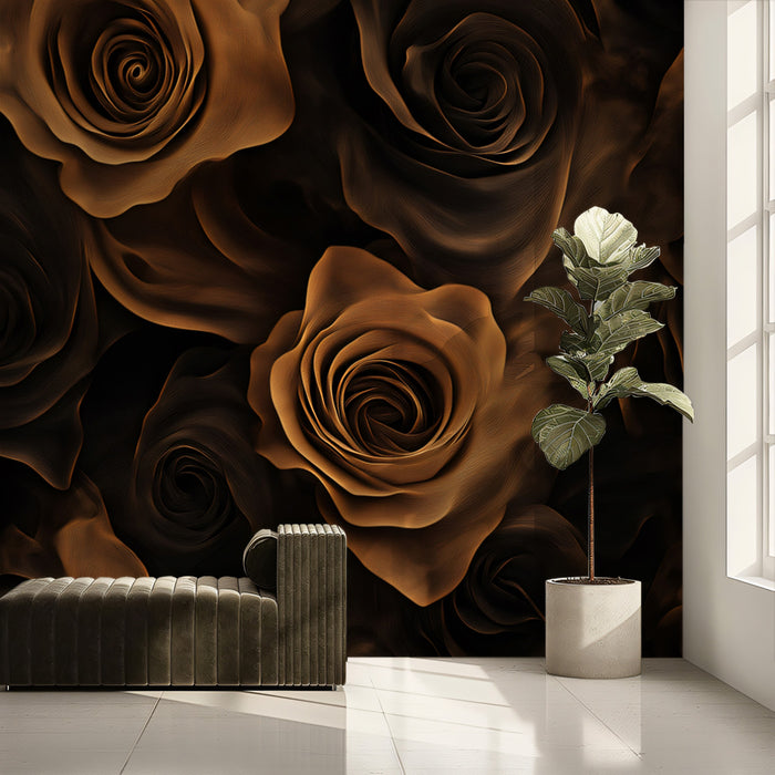 Muro floreale Dark Rose, decorazione murale artistica nero e oro, arte botanica di lusso per la camera da letto, soggiorno o bar.