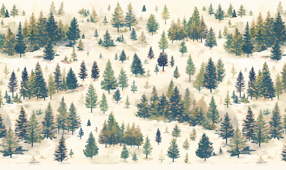 Wald im Nebel Wandbildtapete | Grün, Beige und Braun -1