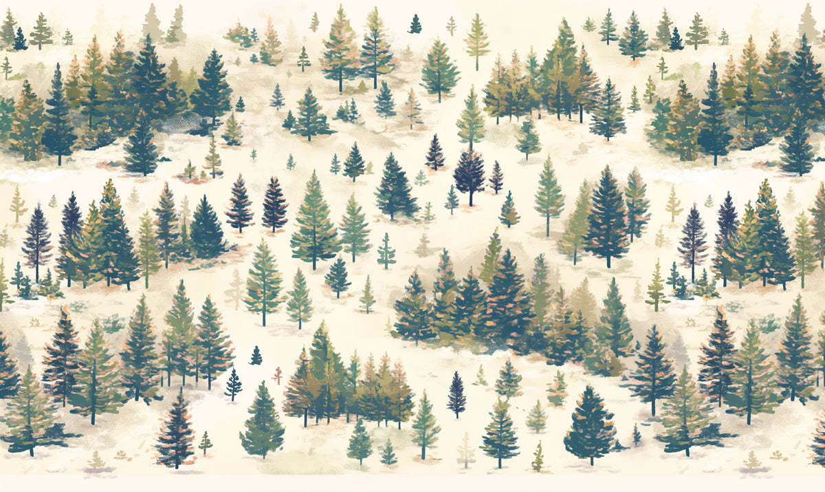 Wald im Nebel Wandbildtapete | Grün, Beige und Braun -1