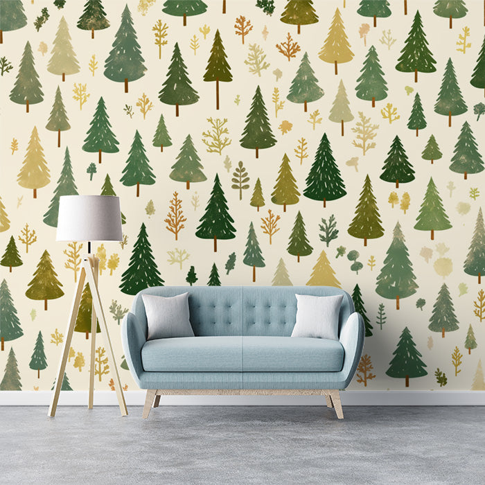 Wald im Nebel Wandbildtapete | Grün, Beige und Braun -2