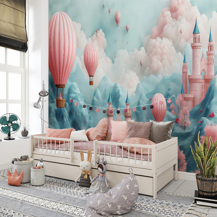 Carta da parati murale Cotton Candy Kingdom | Paesaggio da sogno con castello pastello