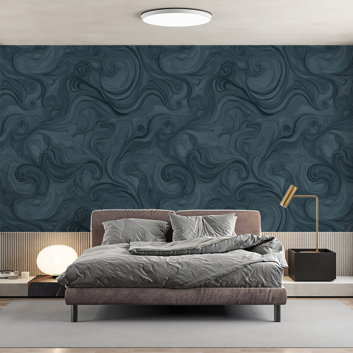 Midnight Teal Swirls Mural Wallpaper | Dynamic Abstract Flow