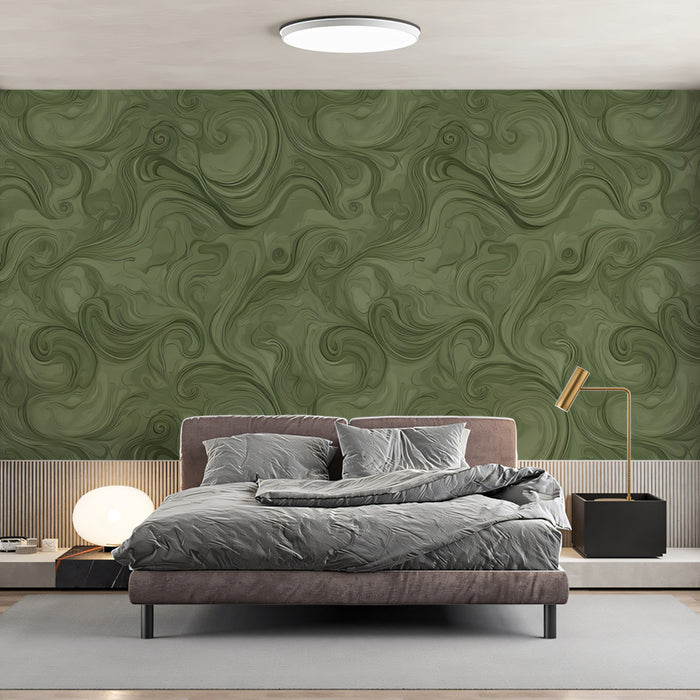 Forest Green Swirls Mural Wallpaper | Organic Abstract Movement