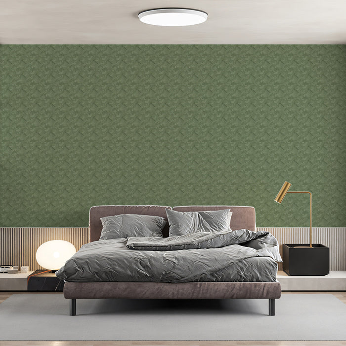 Olive Green Basketweave Mural Wallpaper | Subtle Textured Solid