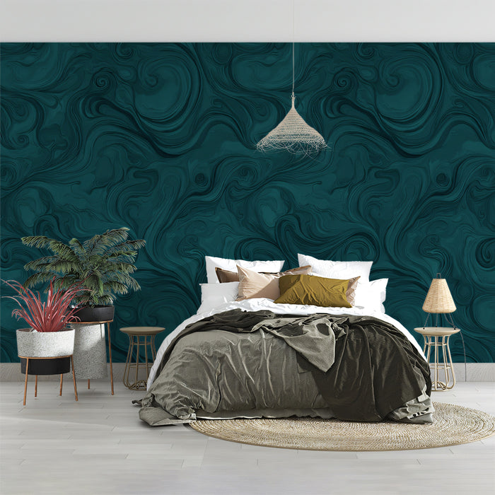 Deep Emerald Swirls Mural Wallpaper | Luxurious Abstract Flow