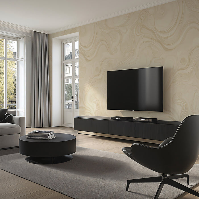 Sandy Beige Swirls Mural Wallpaper | Muted Abstract Movement