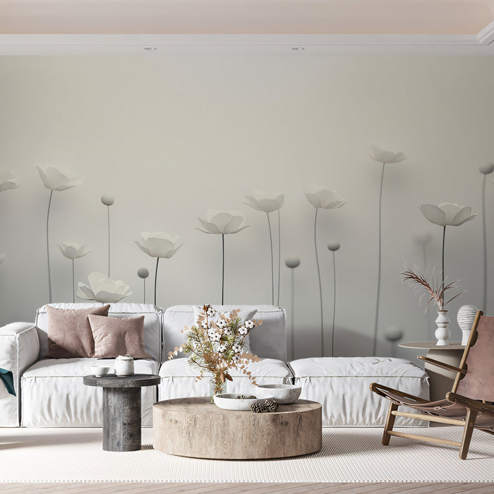 Abstract White Tulip Wall Mural | Minimal Sculptural Floral Design