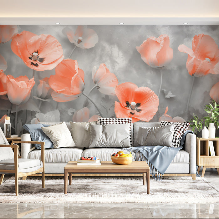 Sfondo Murale Floreale | Abbraccio di Petali Corallo