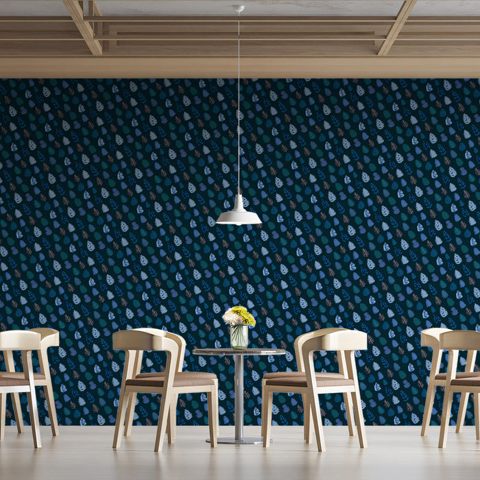 Midnight Micro Leaf Wallpaper | Dense Hand-Drawn Botanical Pattern in Cool Tones