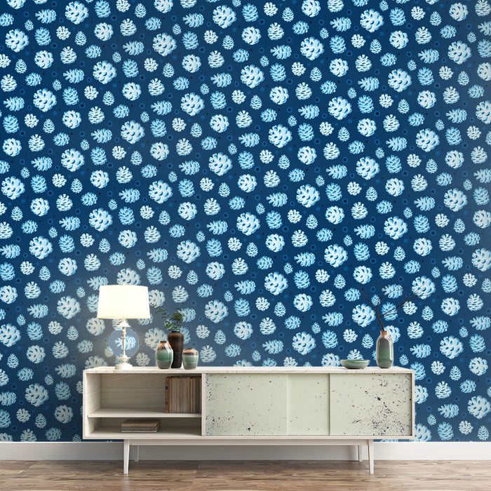 Mini Icy Blue Pinecones | Subtle Winter Repeat Wallpaper