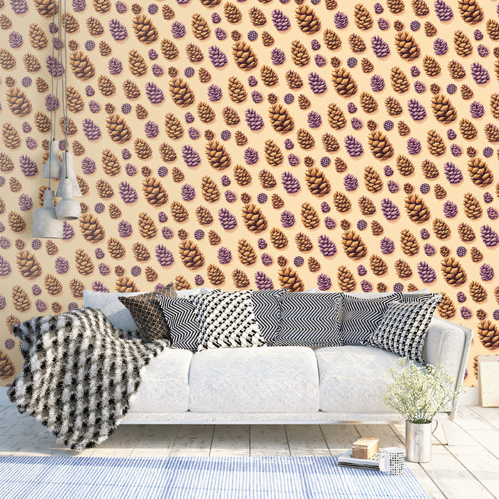 Vintage Pinecone Pattern | Hand-Drawn Forest Cones on Blush Pink
