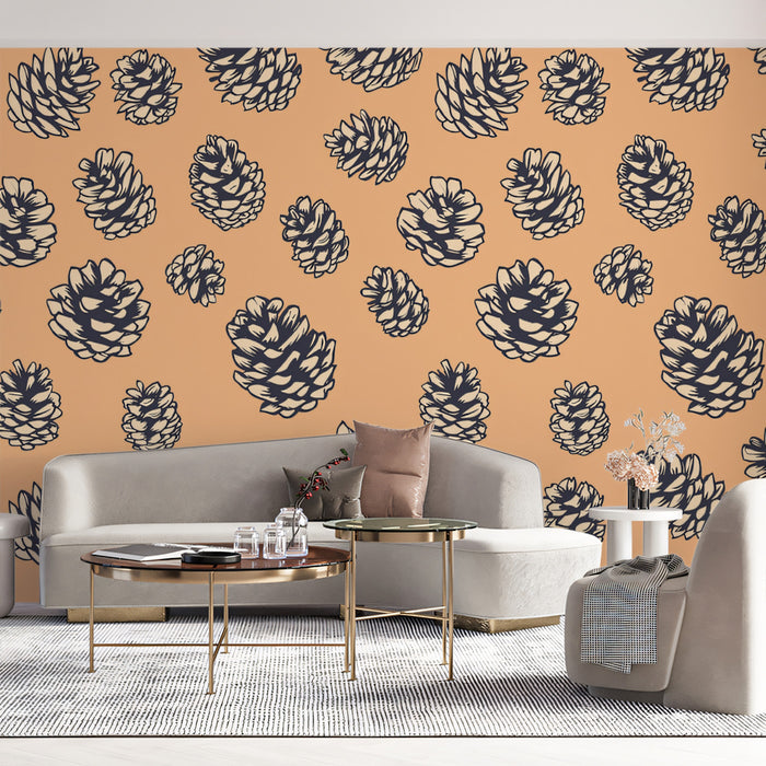 Motif Répété de Pomme de Pin Texturée | Motif Forestier Violet et Beige sur Crème