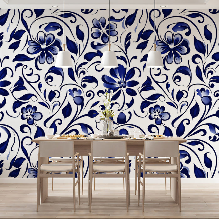 Indigo Bloom Swirl | Eleganza floreale in porcellana
