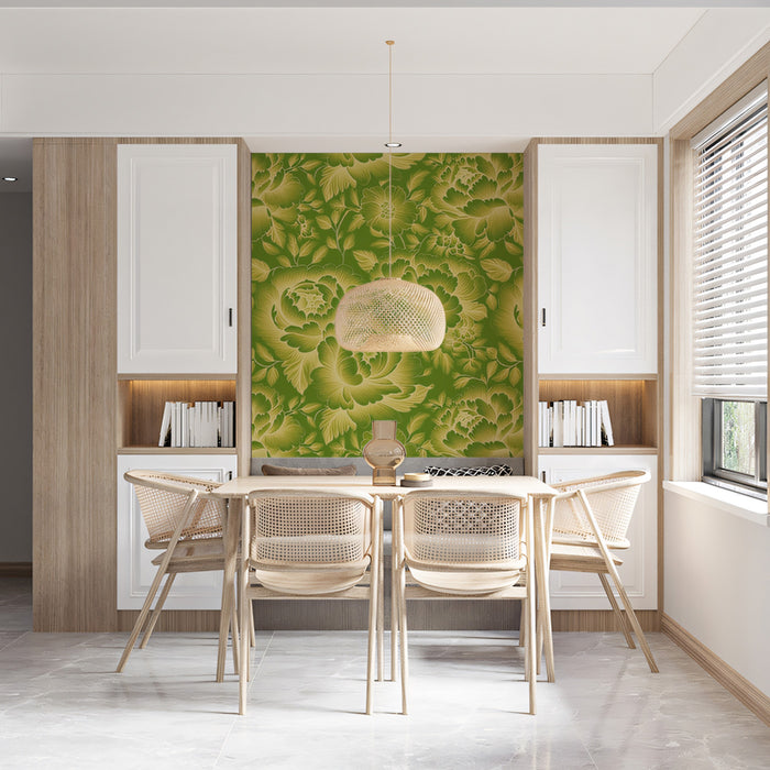 Luminous Lime Peony Bloom Mural Wallpaper | Vibrant Botanical Glow