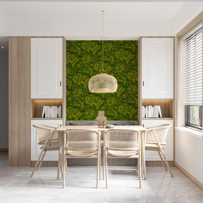 Lively Lime Peony Texture Mural Wallpaper | Dynamic Small-Scale Flora