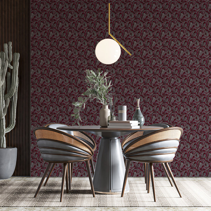 Subtle Burgundy Paisley Texture Mural Wallpaper | Delicate Ornate Detail