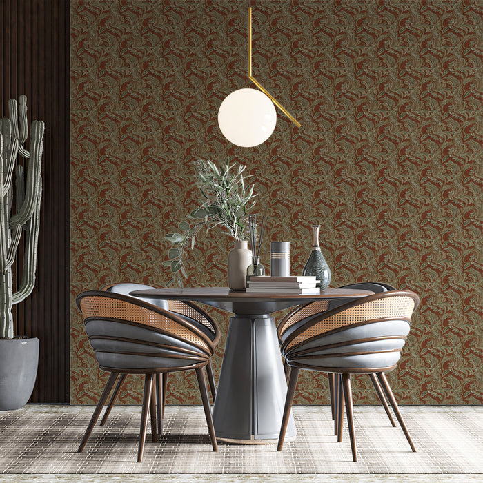 Sottile Murale di Parete con Testura di Terracotta Paisley | Raffinato Motivo Terroso