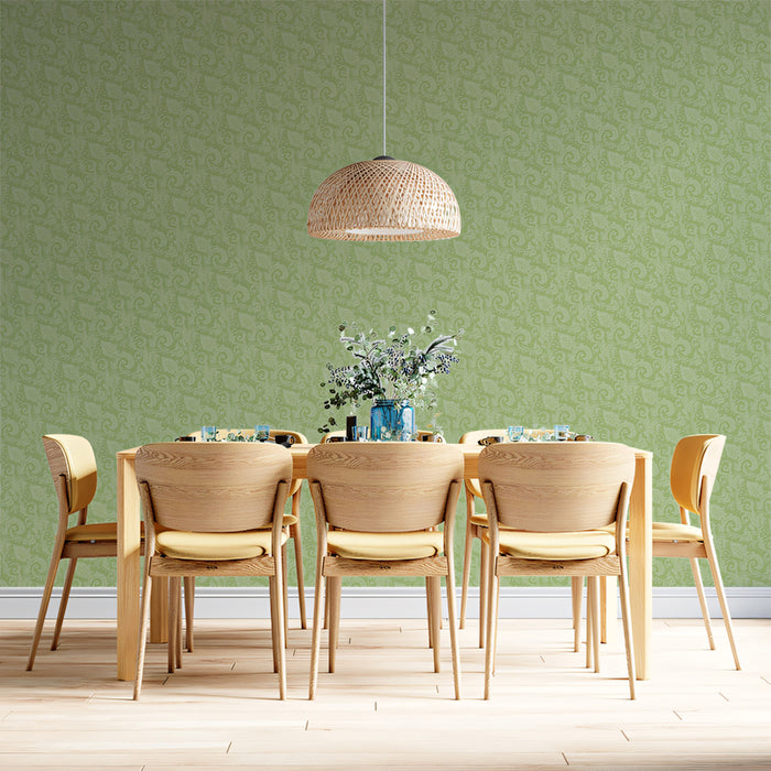 Sottile Verde Lime Motivo Paisley Tessuto Muro di Parete | Dettaglio Verde Raffinato