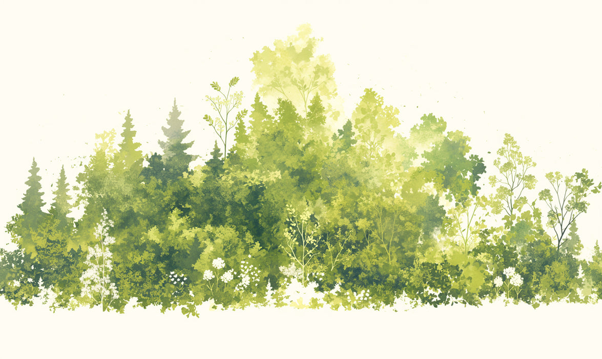 Üppiges grünes Waldwandbild | Verschiedene Grüntöne und gelber Wald -1
