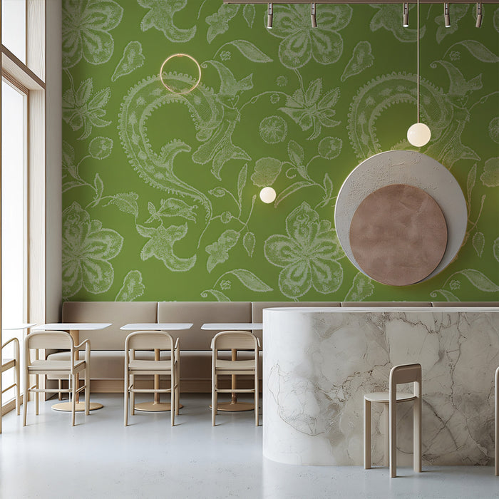 Papier peint mural Soft Lime Paisley | Texture botanique douce