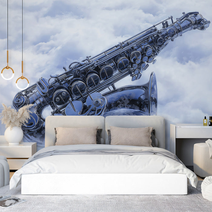 Dreamy Saxophone Sky Mural Wallpaper | Ethereal Musical Flight