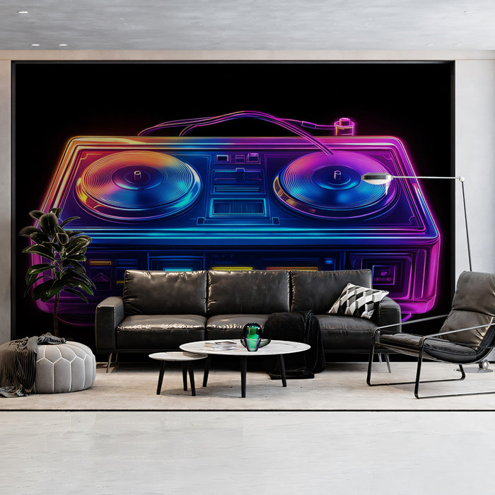Glowing DJ Deck Mural Wallpaper | Futuristic Neon Soundscape
