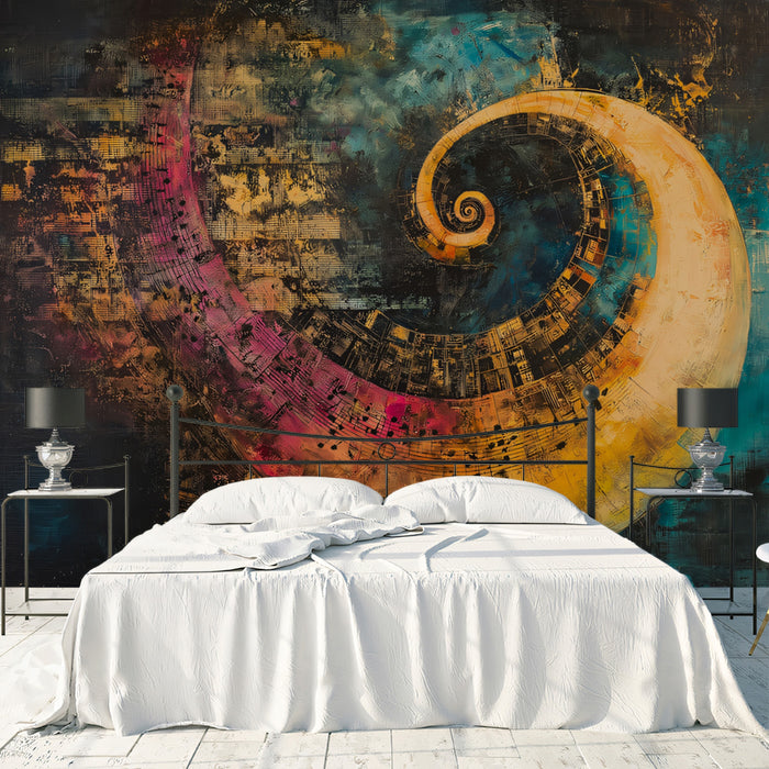 Fibonacci Music Vortex Mural Wallpaper | Abstract Harmonic Flow