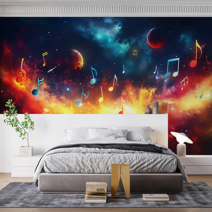 Papel tapiz mural de la nebulosa de música cósmica | Galaxia de clave de sol etérea