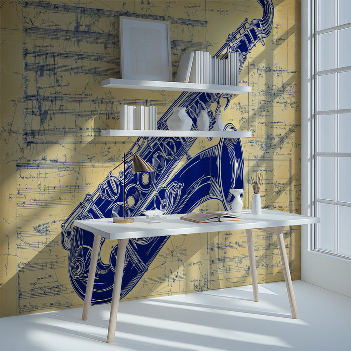 Vintage Brass Saxophone Mural Wallpaper | Soulful Retro Melody