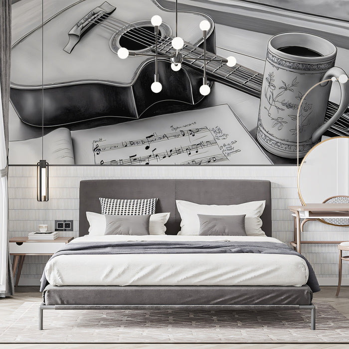 Vintage Sheet Music Art Mural Wallpaper | Scholarly Melody & Quill