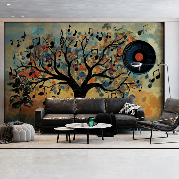 Abstract Music Note Tree Mural Wallpaper | Vibrant Melodic Growth