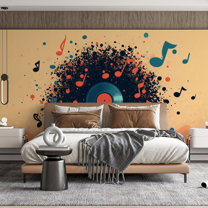Pared mural de música de partículas coloridas | Dispersión melódica vibrante